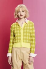Esprit Argyle Cardigan Women White Sweaters P0D0X85