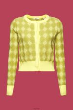 Esprit Argyle Cardigan Women White Sweaters P0D0X85 - Image 5
