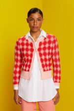Esprit Argyle Cardigan Women White Sweaters P0D0X86