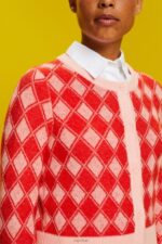 Esprit Argyle Cardigan Women White Sweaters P0D0X86 - Image 3