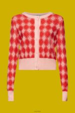 Esprit Argyle Cardigan Women White Sweaters P0D0X86 - Image 5