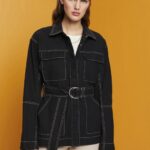 Esprit Belted twill jacket Women Black Jackets P0D0X291