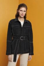 Esprit Belted twill jacket Women Black Jackets P0D0X291