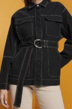 Esprit Belted twill jacket Women Black Jackets P0D0X291 - Image 3