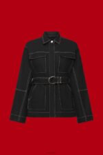 Esprit Belted twill jacket Women Black Jackets P0D0X291 - Image 5