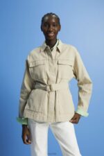 Esprit Belted twill jacket Women Sand Jackets P0D0X292