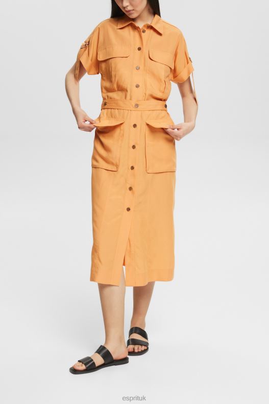 Esprit Blended linen: shirt dress with a belt Women Peach Dresses P0D0X542 - Image 2