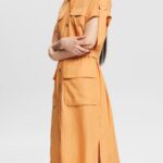 Esprit Blended linen: shirt dress with a belt Women Peach Dresses P0D0X542