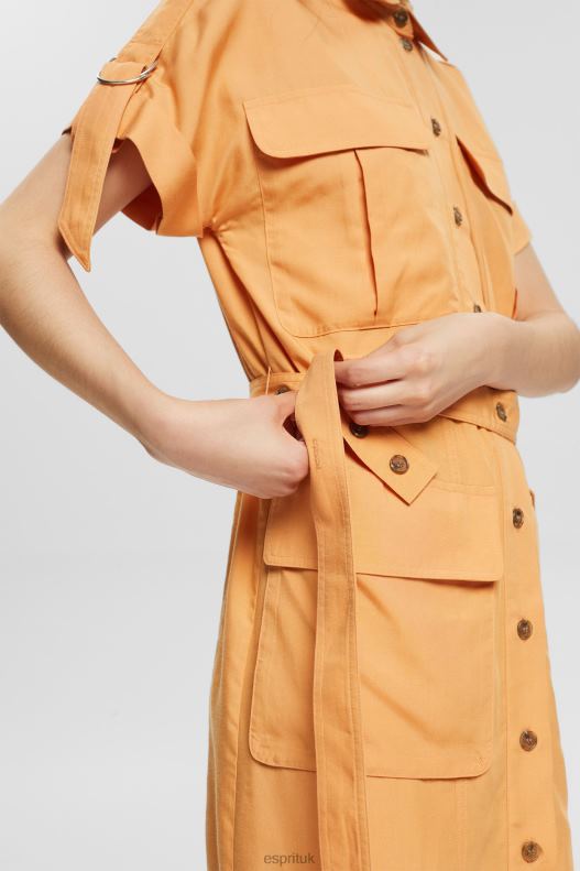 Esprit Blended linen: shirt dress with a belt Women Peach Dresses P0D0X542 - Image 3
