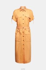 Esprit Blended linen: shirt dress with a belt Women Peach Dresses P0D0X542 - Image 5