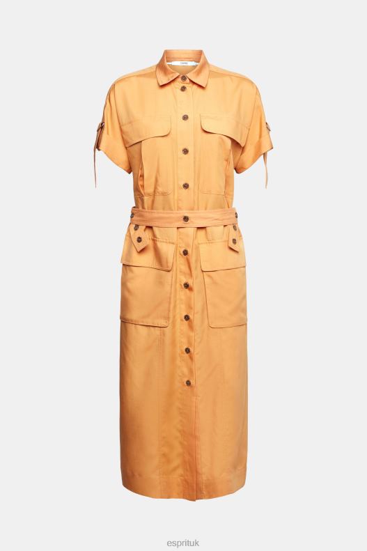 Esprit Blended linen: shirt dress with a belt Women Peach Dresses P0D0X542 - Image 5