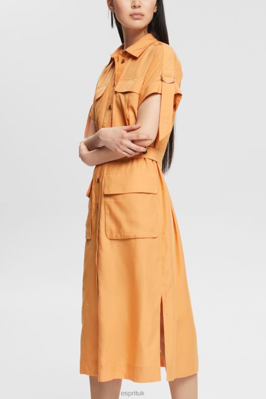 Esprit Blended linen: shirt dress with a belt Women Peach Dresses P0D0X542 - Image 1