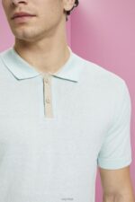 Esprit Blended TENCEL and sustainable cotton polo shirt Men Light Aqua Green Polos P0D0X760 - Image 3