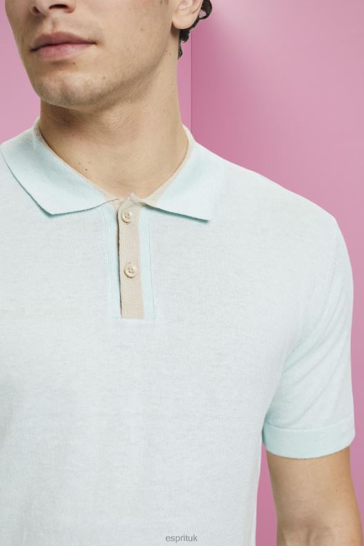 Esprit Blended TENCEL and sustainable cotton polo shirt Men Light Aqua Green Polos P0D0X760 - Image 3