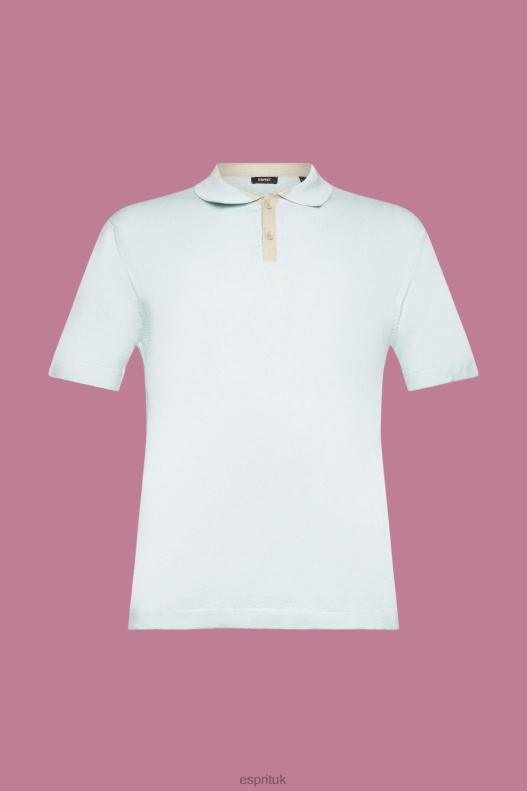 Esprit Blended TENCEL and sustainable cotton polo shirt Men Light Aqua Green Polos P0D0X760 - Image 5