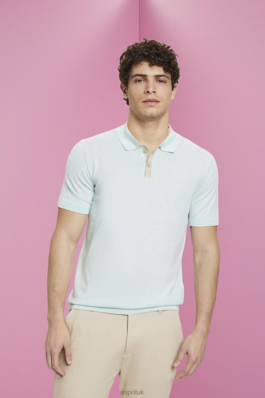 Esprit Blended TENCEL and sustainable cotton polo shirt Men Light Aqua Green Polos P0D0X760 - Image 1