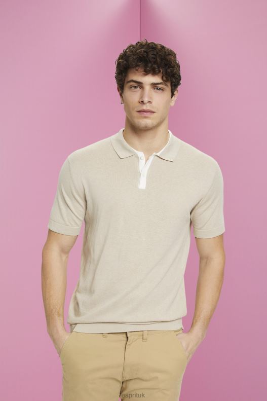 Esprit Blended TENCEL and sustainable cotton polo shirt Men Light Taupe Polos P0D0X759 - Image 1