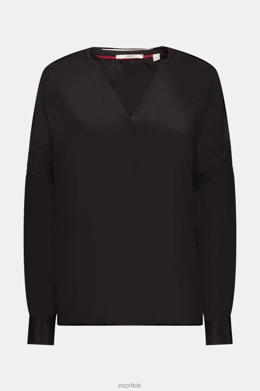 Esprit Blouse with smocked details, LENZING ECOVERO Women Black Blouses P0D0X370 - Image 5