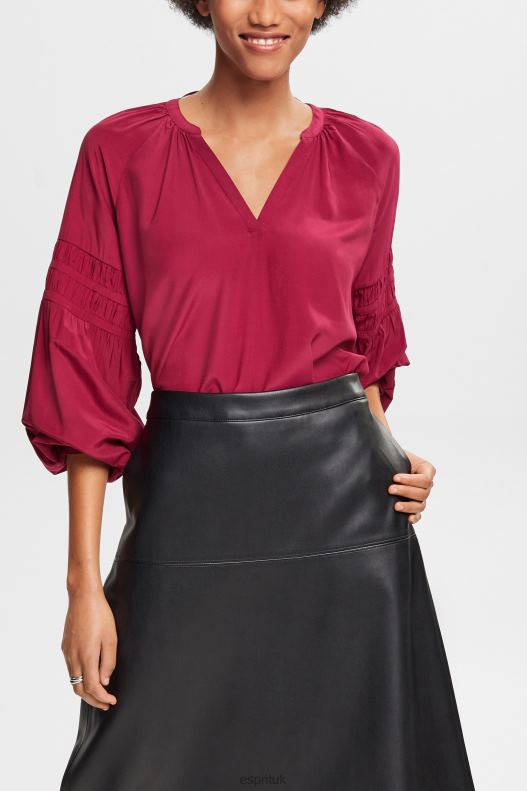Esprit Blouse with smocked details, LENZING ECOVERO Women Cherry Red Blouses P0D0X371 - Image 1