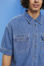 Esprit Boxy denim short-sleeved shirt Men Blue Medium Wash Shirts P0D0X670 - Image 3