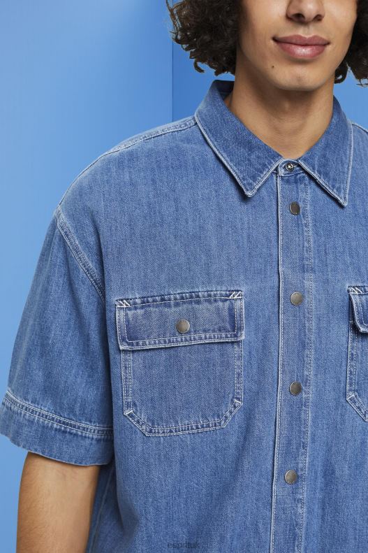 Esprit Boxy denim short-sleeved shirt Men Blue Medium Wash Shirts P0D0X670 - Image 3