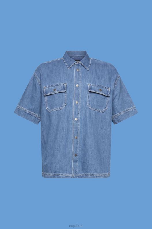 Esprit Boxy denim short-sleeved shirt Men Blue Medium Wash Shirts P0D0X670 - Image 5