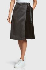 Esprit Buckle waist wrapped midi skirt Women Black Skirts P0D0X363