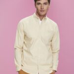 Esprit Button-down cotton shirt Men Beige Shirts P0D0X659