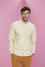 Esprit Button-down cotton shirt Men Beige Shirts P0D0X659