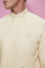 Esprit Button-down cotton shirt Men Beige Shirts P0D0X659 - Image 3