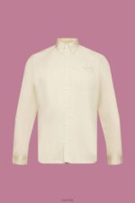 Esprit Button-down cotton shirt Men Beige Shirts P0D0X659 - Image 5