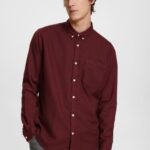 Esprit Button down cotton shirt Men Bordeaux Red Shirts P0D0X814