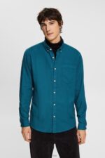 Esprit Button down cotton shirt Men Dark Turquoise Shirts P0D0X813