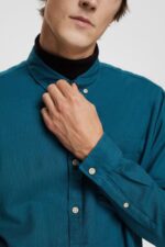 Esprit Button down cotton shirt Men Dark Turquoise Shirts P0D0X813 - Image 3