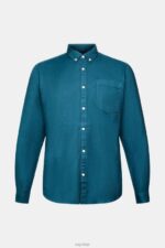 Esprit Button down cotton shirt Men Dark Turquoise Shirts P0D0X813 - Image 5