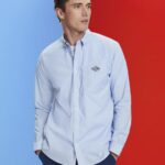 Esprit Button-down cotton shirt Men Pastel Blue Shirts P0D0X661