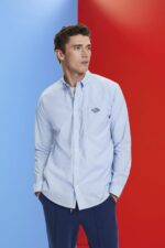 Esprit Button-down cotton shirt Men Pastel Blue Shirts P0D0X661