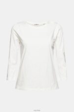Esprit Casual cotton slub t-shirt Women Off White T-Shirts P0D0X539 - Image 5