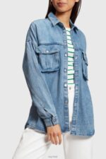 Esprit Casual denim shirt Women Blue Light Wash Shirts P0D0X485