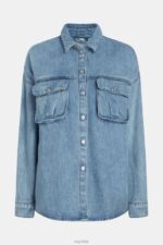 Esprit Casual denim shirt Women Blue Light Wash Shirts P0D0X485 - Image 4