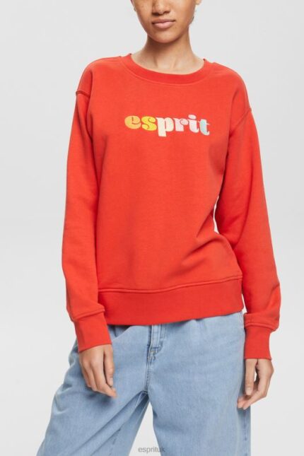 Esprit Casual logo puff print sweatshirt Women Orange Red Sweatshirts & Hoodies P0D0X366
