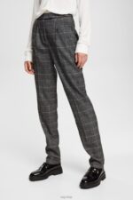 Esprit Checked pants Women Gunmetal Trousers & Pants P0D0X530