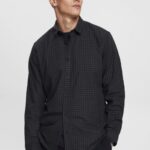 Esprit Checked slim fit shirt Men Black Shirts P0D0X687