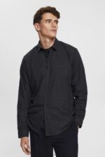 Esprit Checked slim fit shirt Men Black Shirts P0D0X687