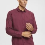 Esprit Checked slim fit shirt Men Bordeaux Red Shirts P0D0X690