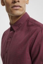 Esprit Checked slim fit shirt Men Bordeaux Red Shirts P0D0X690 - Image 3