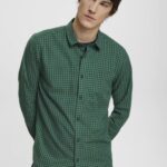 Esprit Checked slim fit shirt Men Dark Teal Green Shirts P0D0X688