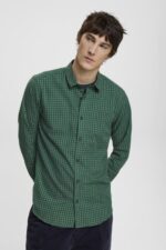 Esprit Checked slim fit shirt Men Dark Teal Green Shirts P0D0X688
