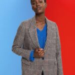 Esprit Checked wool blend blazer Women Cream Beige Coats P0D0X447
