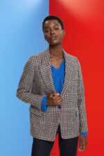 Esprit Checked wool blend blazer Women Cream Beige Coats P0D0X447
